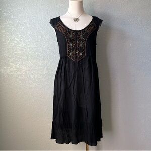 Forbidden Black Boho Embroidered Dress Medium Festival Western Tunic Mini
